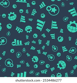 Establecer infografía de gráfico circular, estrella, infografía de gráfico circular y Globo de la Tierra y engranaje en patrón transparente. Vector