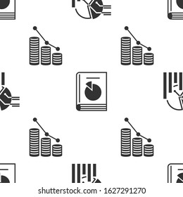 Set Pie chart infographic, User manual and Pie chart infographic and coin on seamless pattern. Vector