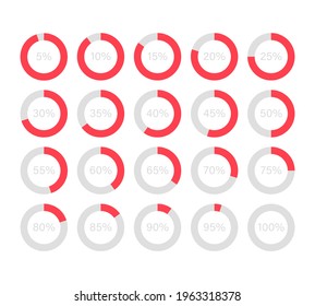 Set pie chart for infographic. Vector flat template. Circle graphs from 5 to 100 percent isolated on white background.