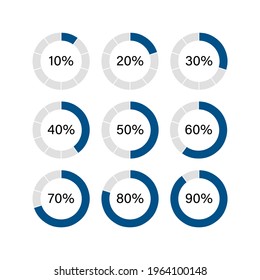 Set pie chart for infographic. Vector flat template. Circle graphs from 10 to 90 percent isolated on white background.