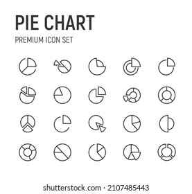 Set of pie chart line icons. Premium pack of signs in trendy style. Pixel perfect objects for UI, apps and web. 