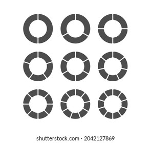 set of pie charts for 2,3,4,5,6,7,8,9,10 steps or sections. A template for illustrating a business plan, infographics, and reporting. Simple design.
