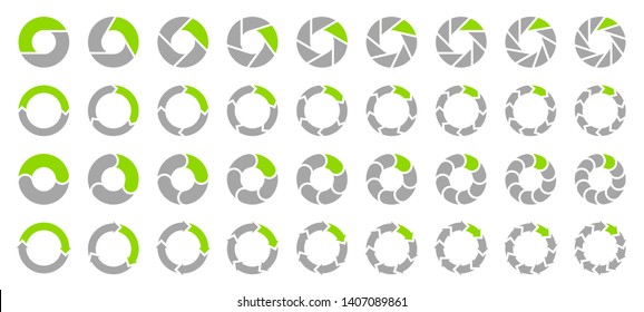 Set Pie Charts Arrows Gray And Green