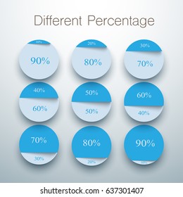 Set of pie charts with different percentage