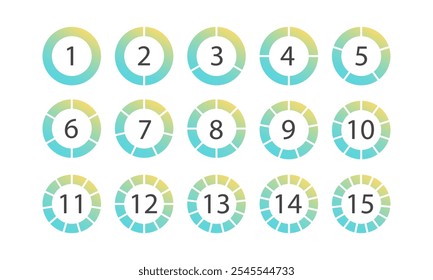 Conjunto de gradiente de gráficos circulares. Infografía para presentación empresarial. Ilustración vectorial