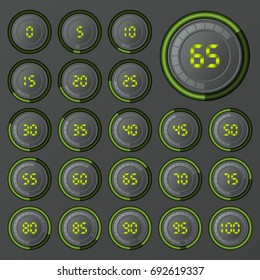 Set of pie charts for web design.Progress bar for business infographics.3d infographic elements.Green and gray style