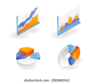 Un conjunto de iconos circulares y análisis de gráficos de barras 