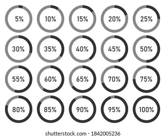 Set of pie percentage charts for infographic design, loading circle icon, vector illustration.	