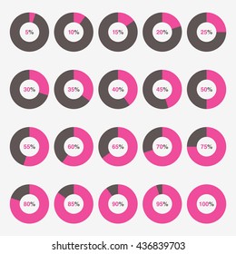 set pie pink and black chart percent vector, set pie chart vector