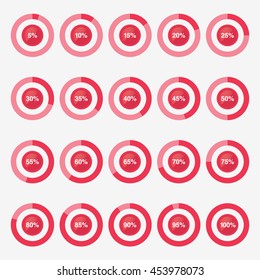set pie red chart percent vector