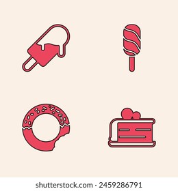 Set Piece of cake, Ice cream,  and Donut icon. Vector