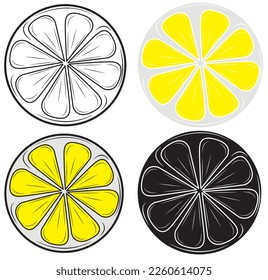 Set of a piece of lemon in isolate on a white background. Vector illustration.