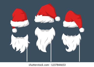 Set of piece photo booth props for Santa Claus. Vector illustration.
