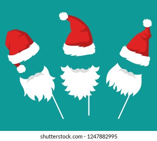 Set of piece photo booth props for Santa Claus. Vector illustration.
