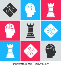 Set Piece of puzzle, Human head puzzles strategy and Business strategy icon. Vector