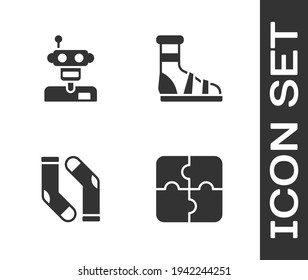 Set Piece of puzzle, Robot, Socks and Slippers with socks icon. Vector