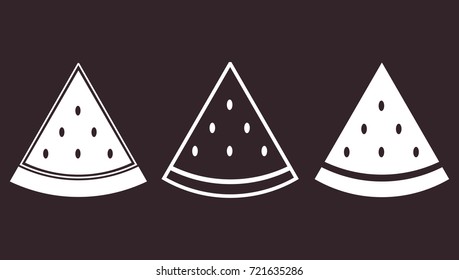 set of piece  watermelon flat icon silhouette on black background