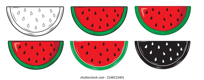 Set of piece of watermelon in isolate on a white background. Vector illustration