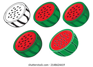 Set of piece of watermelon in isolate on a white background. Vector illustration