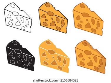 Conjunto de Pieza de queso amarillo aislado sobre fondo blanco Ilustración vectorial.