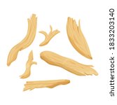Set of pieces chicken meat, chopped, shredded detailed isolated on white background. Ingredient in portion.