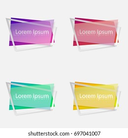 Set of pieces of glass in colored hole with crossed frame, isolated on white background with lettering. Space for text. Vector illustration. Elements for poster, card, web, design.