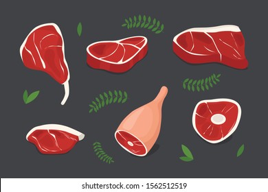 
Set of pieces of meat. Fresh meat for grilling and barbecue