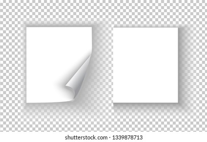 Set with pieces of paper vector illustration. Set of realistic sheets of paper on a transparent background. Vector sheets of paper with realistic shadow.