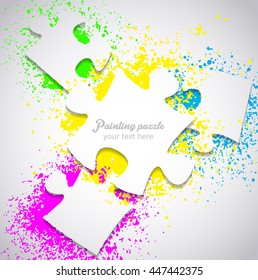 Set Pieces Puzzle Splatter Paint Centered Stock Vector (Royalty Free ...