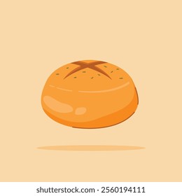 set of pieces of Rolled bread and whole. Homemade round wheat bread, for posters and web icons
