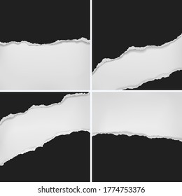 Set of pieces torn, ripped black paper with soft shadow are on white background for text. Vector illustration