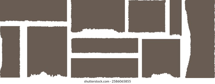 Set of pieces torn or ripped paper sheet.  torn paper sheets collection of a big set. Clipart ripped paper set design. Retro texture white background. 