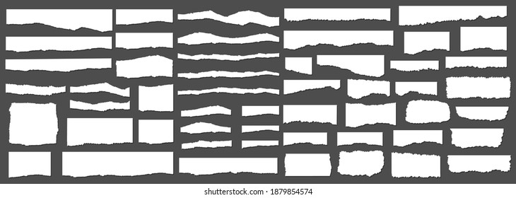 Conjunto de trozos de papel blanco roto, aislados en fondo gris. Ilustración del vector