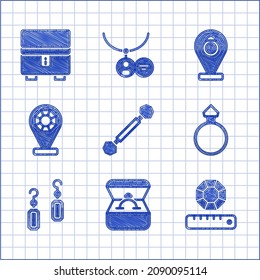 Set Piercing, Diamond engagement ring box, Gem stone, Earrings, Jewelry store,  and  icon. Vector