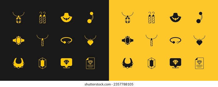 Set Piercing, Gem stone, Bracelet jewelry, Diamond, Pendant necklace, Necklace mannequin,  and Earrings icon. Vector