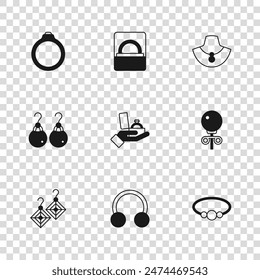 Conjunto Piercing, Pendientes de perno, joyería de la pulsera, caja de compromiso de diamantes, maniquí del collar, y el icono de los pendientes. Vector