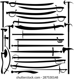 Set of piercing-cutting and slashing weapons. Illustration on white background.