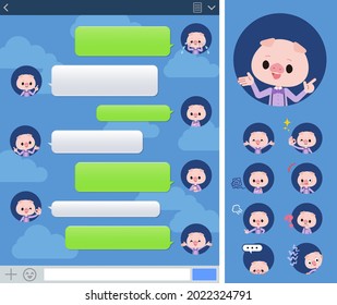 A set of Pig boy with expresses various emotions on the SNS window.It's vector art so it's easy to edit.