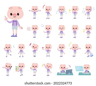 A set of Pig boy with who express various emotions.It's vector art so easy to edit.