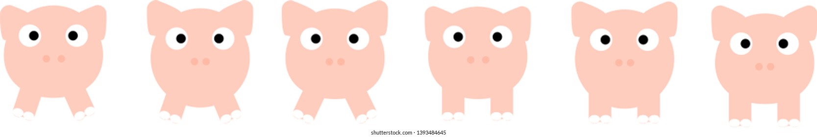 Set of pig cartoon images. Vector illustration. For teaching media, making books for children.