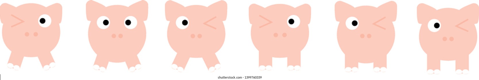 Set of pig cartoon images. Vector illustration. For teaching media, making books for children.