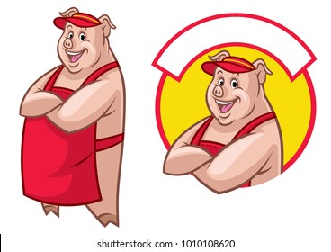 set of pig character in waitress clothing