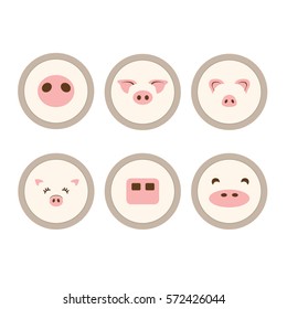 Set Of Pig Face Icons