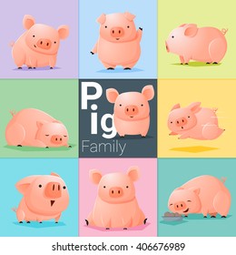 Set of Pig family , vector , illustration