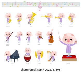 A set of Pig girl on classical music performances.It's vector art so it's easy to edit.