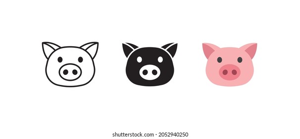 conjunto de ilustración vectorial de icono plano de cabeza de cerdo