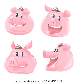 Set of Pig Heads Cartoon