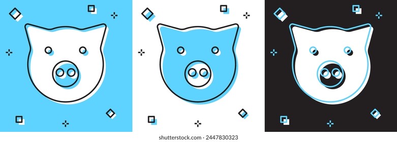 Set Pig icon isolated on blue and white, black background. Animal symbol.  Vector