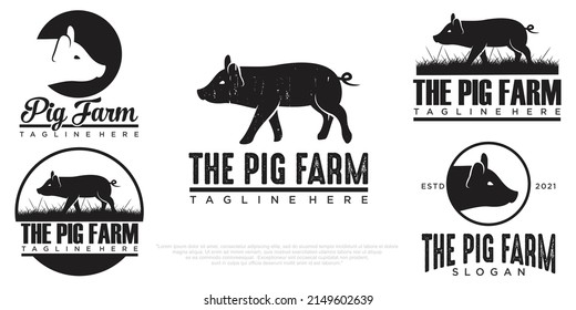 set of pig logo icon design vector