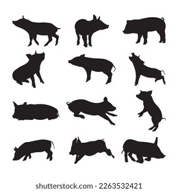 Set pig silhouette vector illustration.